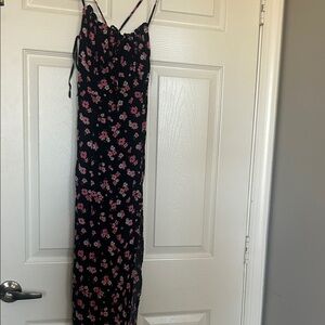 Floral Black and Pink Women's Dress with Slit